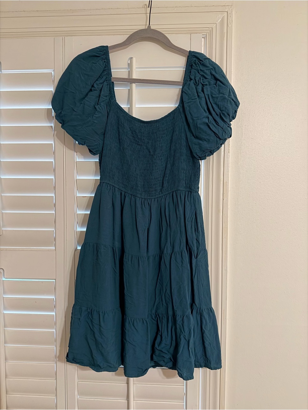 Teal Puff-Sleeve Tiered Mini Dress - Women